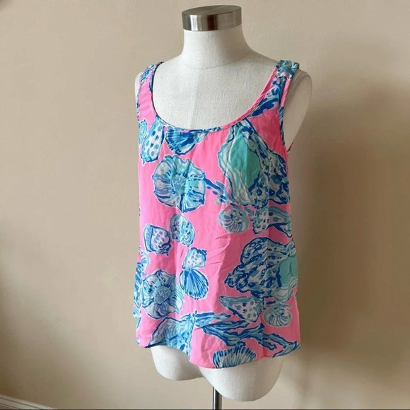 Lilly Pulitzer COSMOS Silk Tank Top Pink Pout Barefoot Princess XS 5452 - Picture 3 of 7